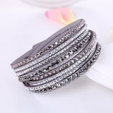Leather Bracelet Rhinestone Crystal Wrap Multilayer Bracelets for women