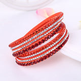 Leather Bracelet Rhinestone Crystal Wrap Multilayer Bracelets for women