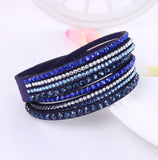 Leather Bracelet Rhinestone Crystal Wrap Multilayer Bracelets for women