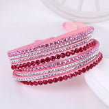 Leather Bracelet Rhinestone Crystal Wrap Multilayer Bracelets for women
