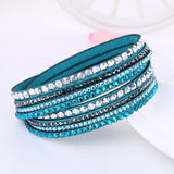 Leather Bracelet Rhinestone Crystal Wrap Multilayer Bracelets for women