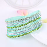 Leather Bracelet Rhinestone Crystal Wrap Multilayer Bracelets for women