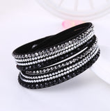 Leather Bracelet Rhinestone Crystal Wrap Multilayer Bracelets for women
