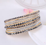Leather Bracelet Rhinestone Crystal Wrap Multilayer Bracelets for women