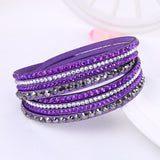 Leather Bracelet Rhinestone Crystal Wrap Multilayer Bracelets for women