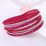 Leather Bracelet Rhinestone Crystal Wrap Multilayer Bracelets for women