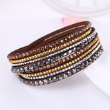 Leather Bracelet Rhinestone Crystal Wrap Multilayer Bracelets for women