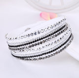 Leather Bracelet Rhinestone Crystal Wrap Multilayer Bracelets for women