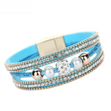 Multilayer Bangle Crystal Beaded Leather Magnetic Wristband Women