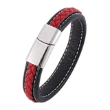 Black Red Leather Braided wristband