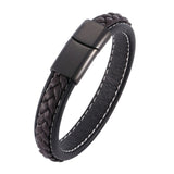 Black Red Leather Braided wristband